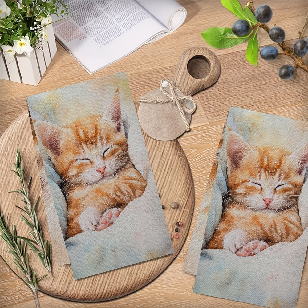 Ultra Soft Kitchen Towels with Kitten Design, Absorbent, 16x24 Inches