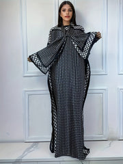 Women's Floral Print Maxi Abaya with Batwing Sleeves and Boat Neck