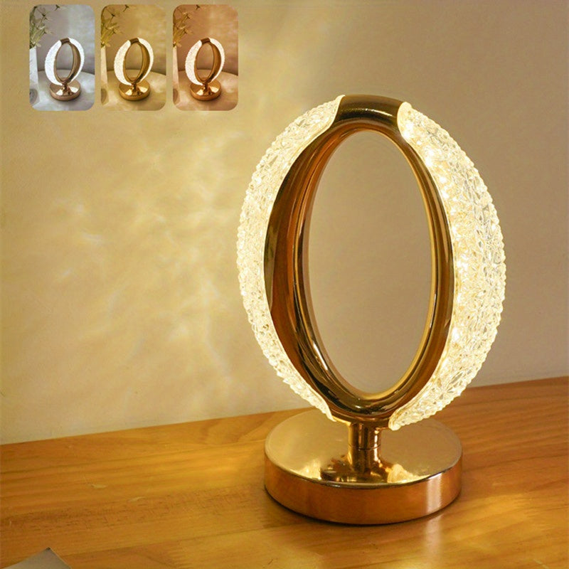 Crystal Touch Control Desk Lamp with Adjustable Color Temperature and USB Rechargeable