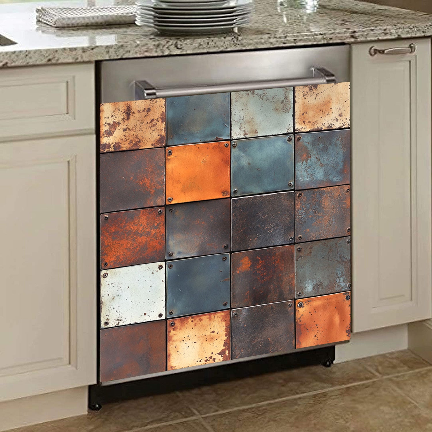 Магнитный чехол для посудомоечной машины с узором из металлических блоков 58,5x65 см Водонепроницаемый, прочный