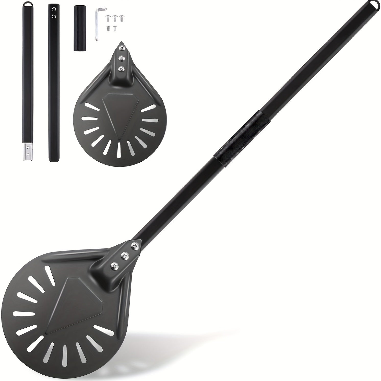 Этот алюминиевый лопата для пиццы длиной 8 дюймов и имеет нескользящую ручку для удобного использования. Ручка съемная, длиной 80,01 см, что делает ее идеальной для домашних пицц и хлеба.