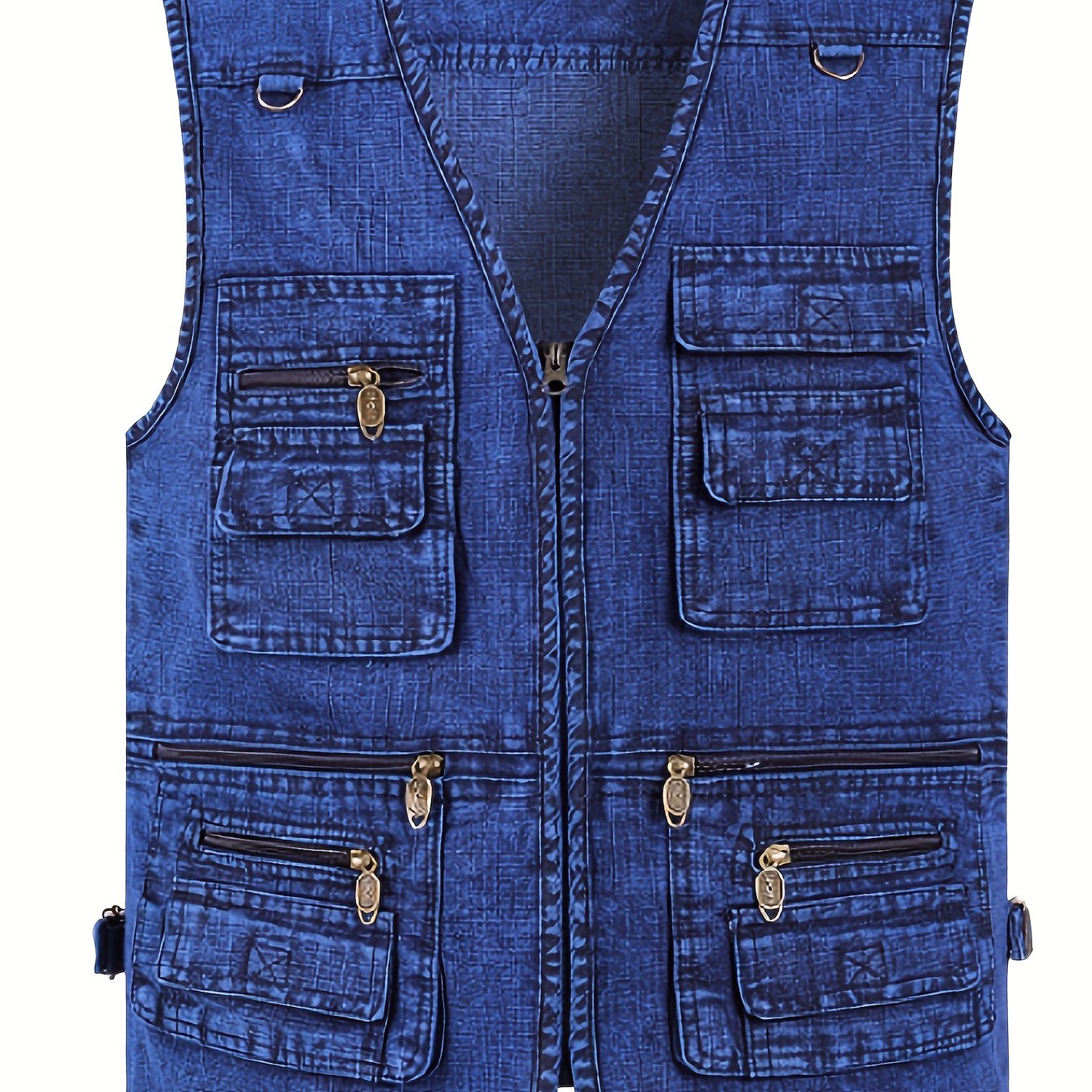 Plus Size Men's Denim Vest Casual Outdoor Wear with Pockets V-Neck Machine Washable