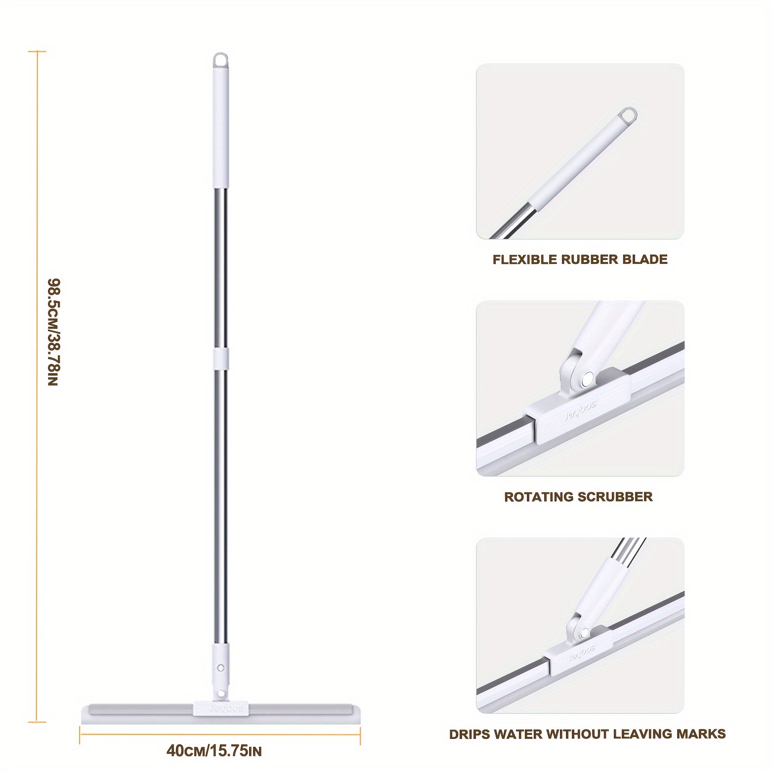 Mustahkam PP materialidan tayyorlangan tozalash vositasi: Hammabop sehrli supurgi, moslashuvchan silikon qizg'ich (49.99 sm) va zanglamaydigan po'latdan tayyorlangan tayoq bilan hammom, hojatxona, shisha va polni oson tozalash va suv artish uchun.