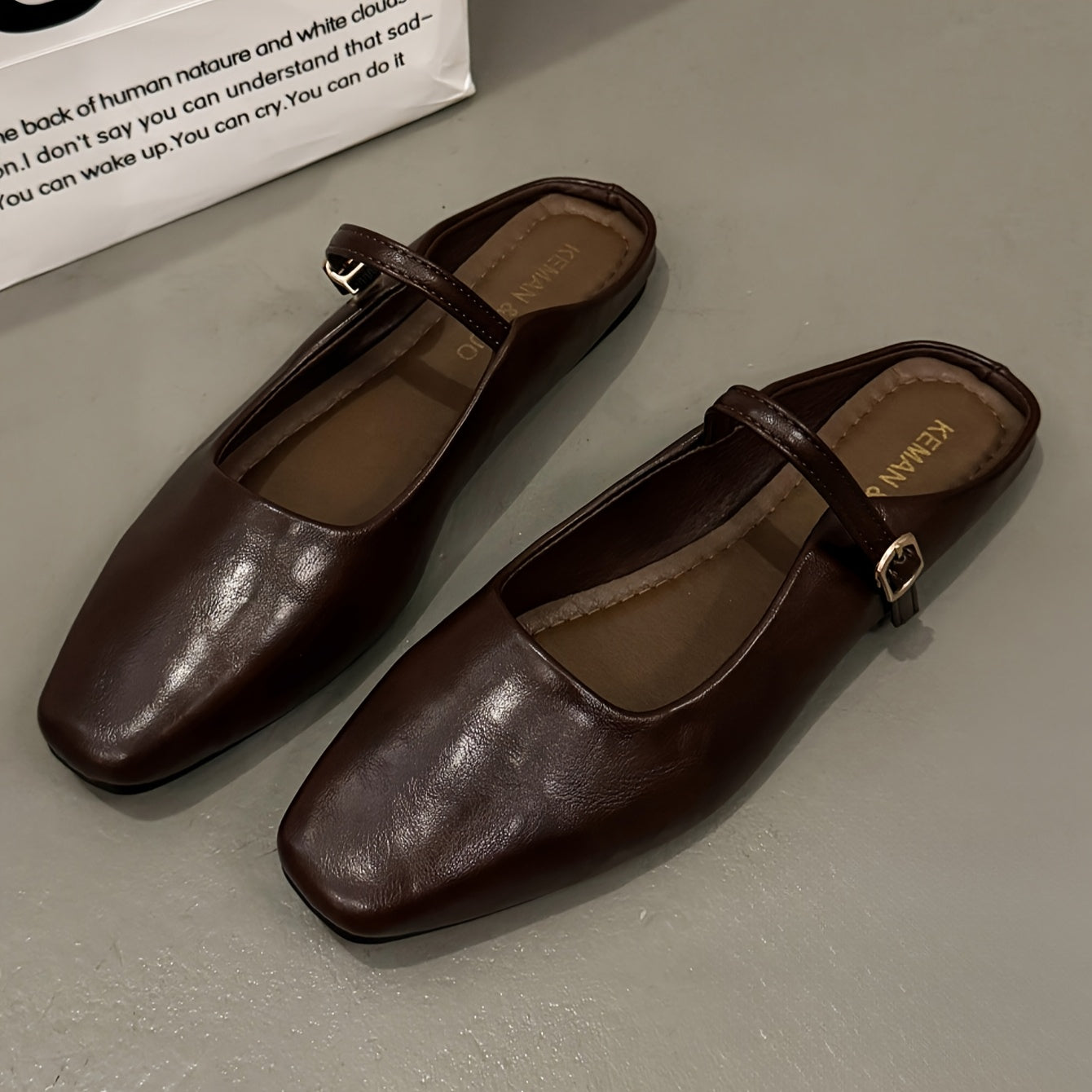 Mules de verano para mujer marrón sintético con tacón grueso y slip-on