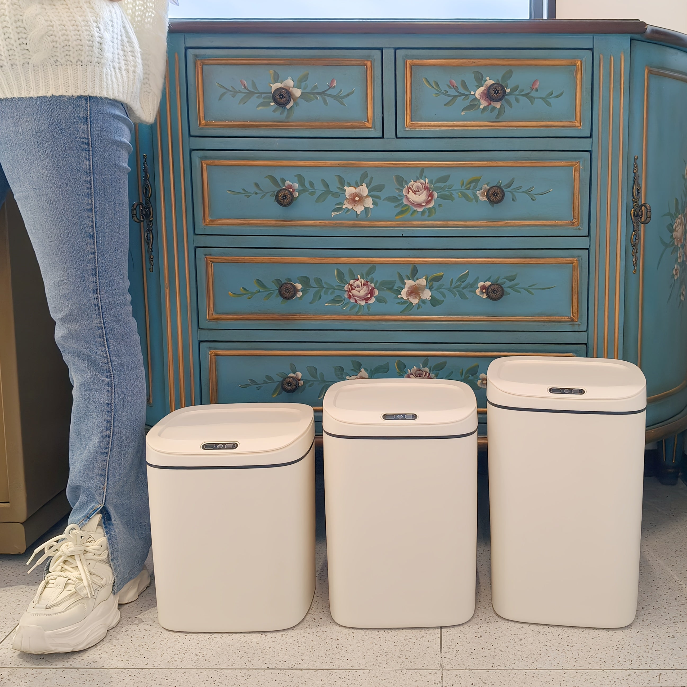 Cubo de basura con sensor inteligente, cierre silencioso, control de olores, múltiples tamaños, funcionamiento con batería