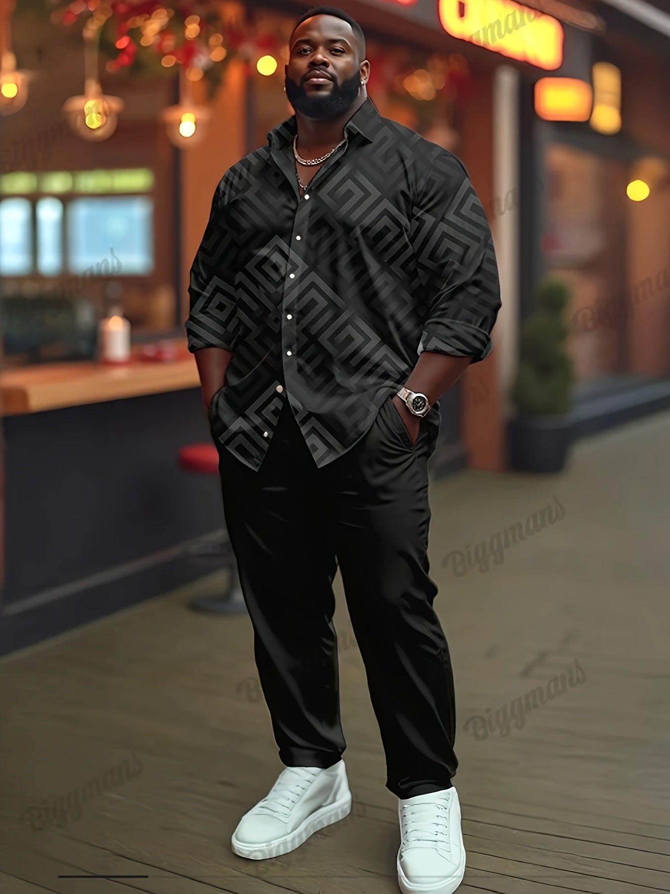 Men's Plus Size Casual Shirt Geometric Pattern Polyester Spandex Long Sleeve Lapel