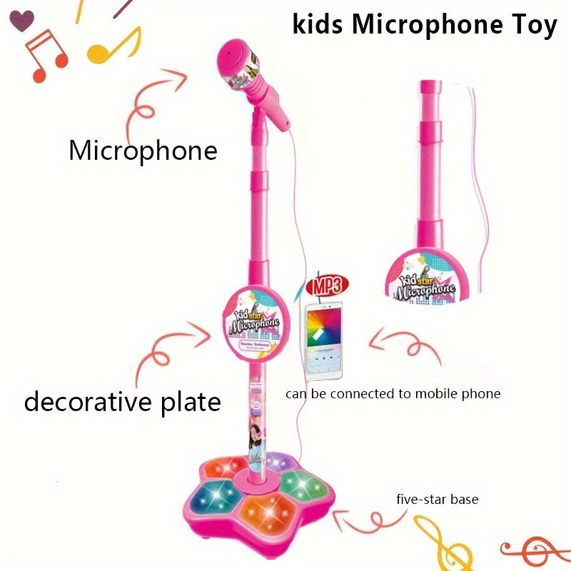Kids' Karaoke Microphone with Stand Adjustable Height Light Effects MP3 Connectivity for Children