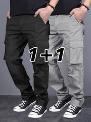 Men's 2-Pack Solid Color Cargo Pants with Pockets Regular Fit for Outdoor Activities
