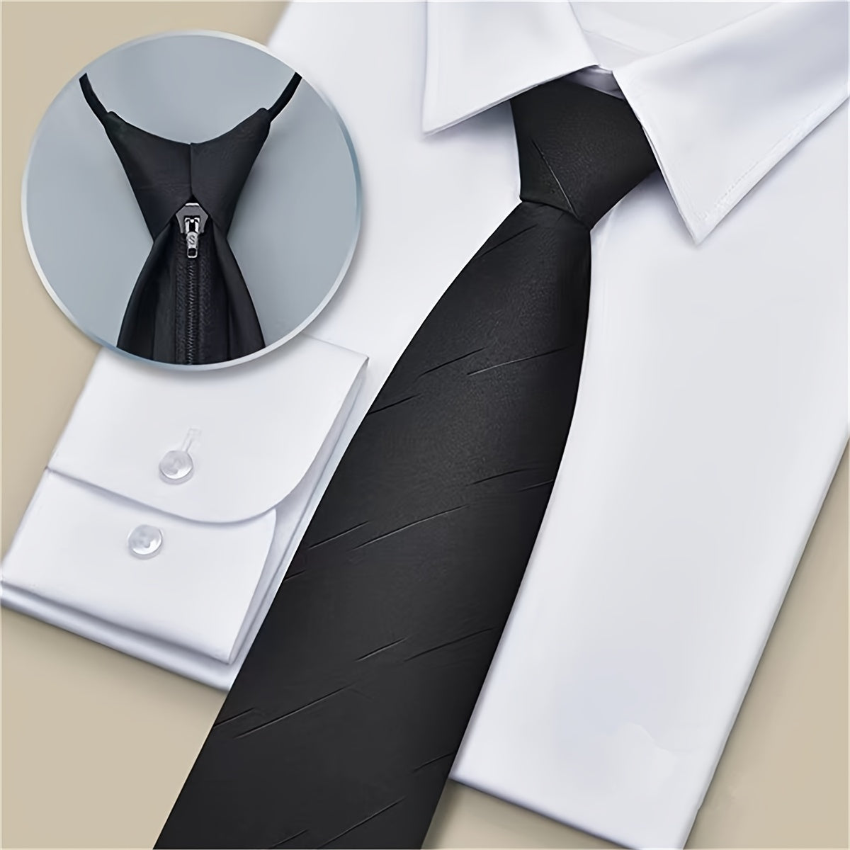 Men's Black Formal Tie for Business Banquets Zipper or Hand Tie Styles