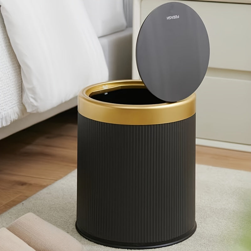 Cylindrical Plastic Trash Can with Manual Lift Lid for Kitchen Bedroom Living Room