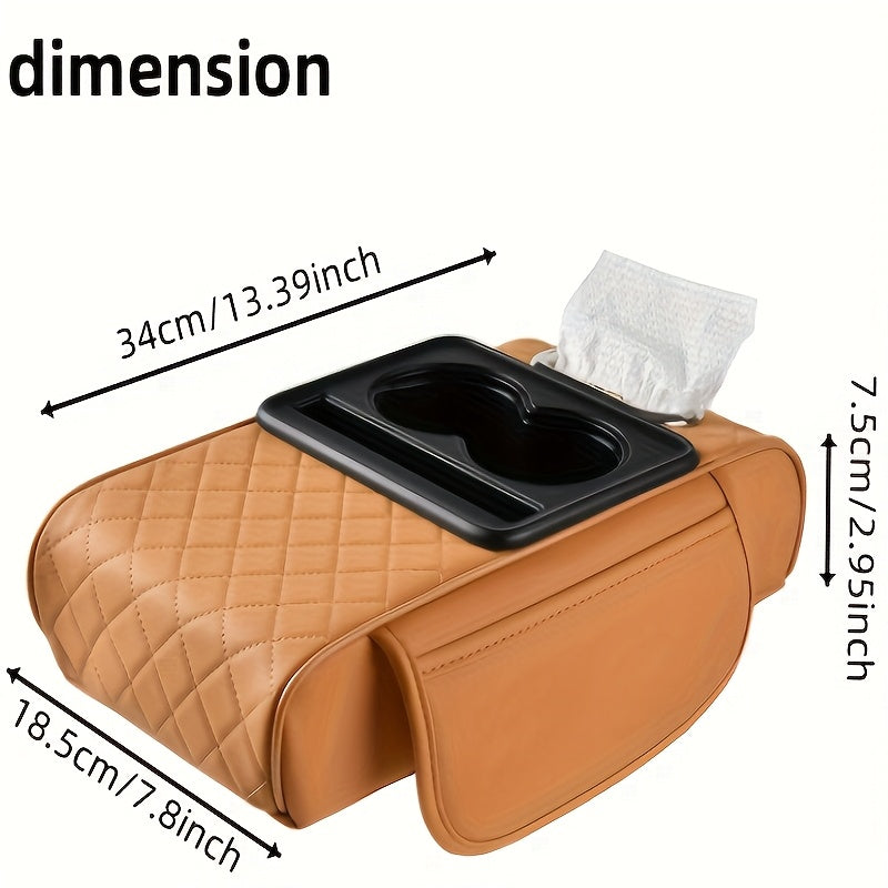 Multi-Color Car Armrest Cushion with Tissue Box and Cup Holder Faux Leather Storage