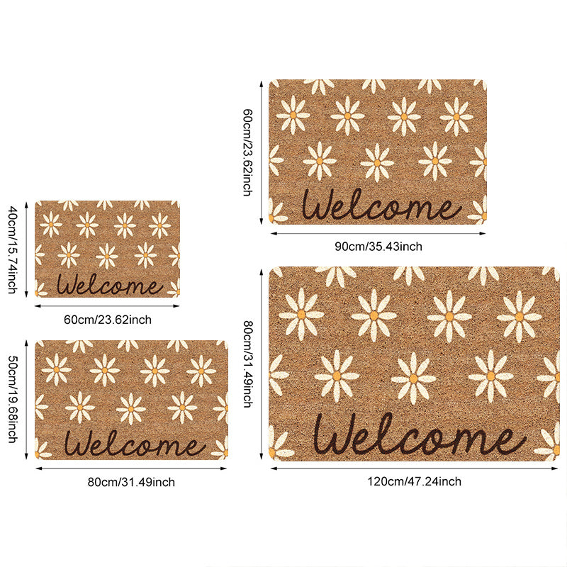 Alfombra de puerta con patrón de margarita de poliéster antideslizante rectangular hecha a máquina