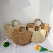 Women's Straw Crescent Bag Vintage Woven Shoulder Bag Beige Khaki
