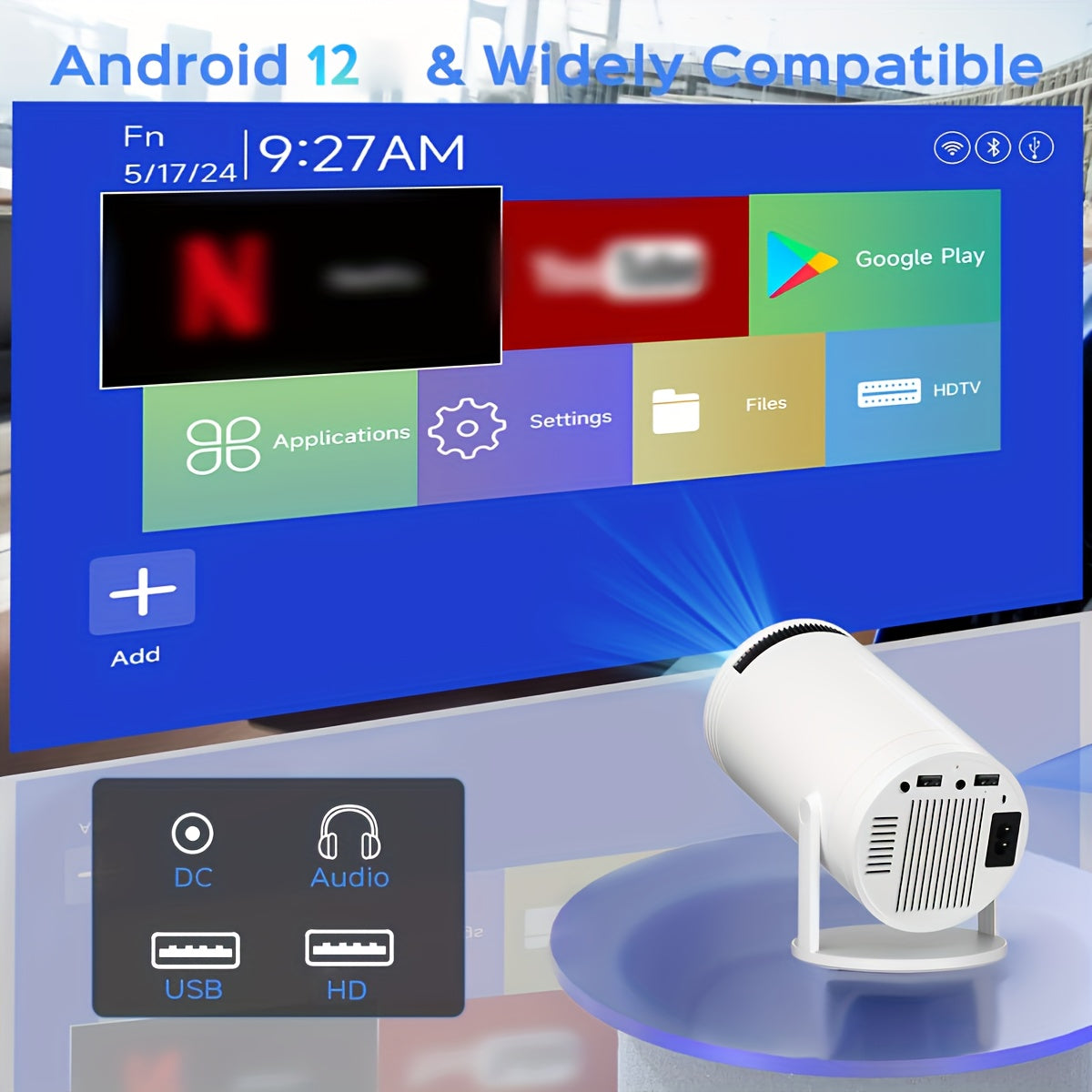 Portable HD 720p LCD Video Projector for Home Office Wi-Fi 16:9