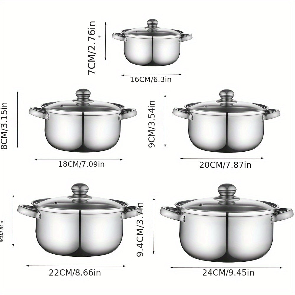 Stainless Steel Cookware Set 10 Pieces with Soup Pot Frying Pan Kitchen Essentials