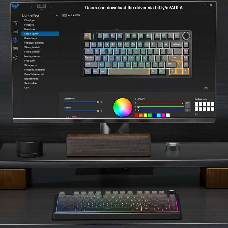 AULA Maxsus Mexanik Klaviatura LEOBOG Reaper Switch bilan, 75% o'lcham, issiq almashtiriladigan tugmalar, RGB orqa yoritish, Simsiz/2.4GHz/USB-C ulanish, ergonomik dizayn, qayta zaryadlanadigan litiy-polimer.