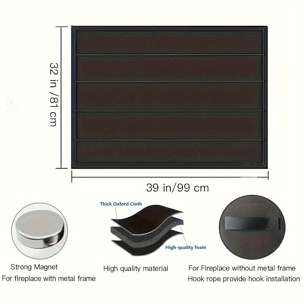 Magnetic Fireplace Blanket Black Indoor Cover Draft Stopper Insulation Odor Control