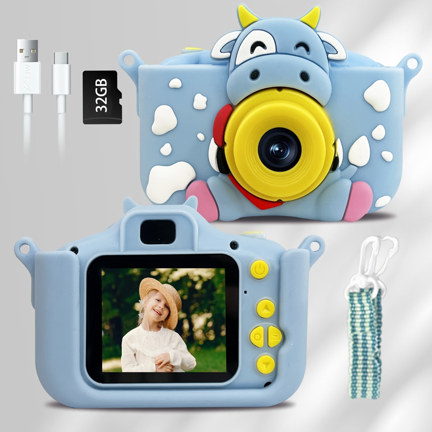 Kids Digital Camera for Ages 3-12 1080P HD Video Time-Lapse 32GB SD Card Included