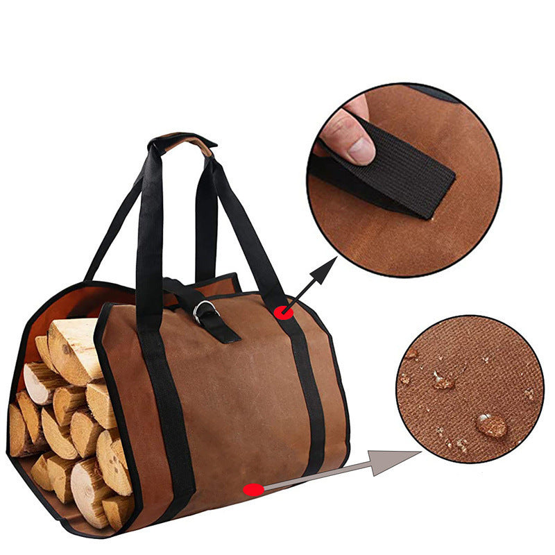 Large Capacity Firewood Tote with Reinforced Handles Heavy-Duty Canvas Carrier Bag