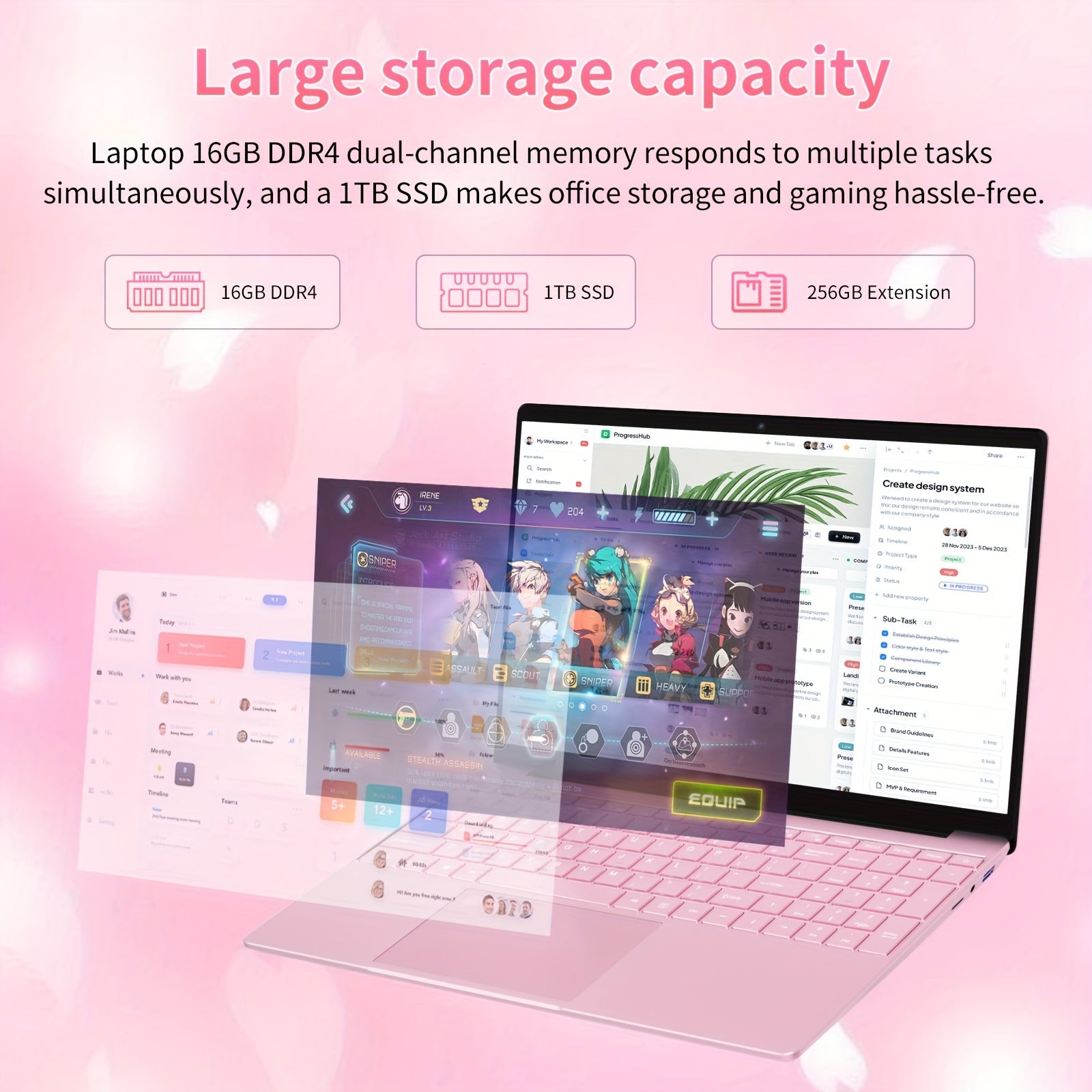 Pink 15.6 Inch Laptop with 8GB DDR4 RAM, 256GB SSD, 1080P FHD Display, Webcam, USB 3.0, Backlit Keyboard
