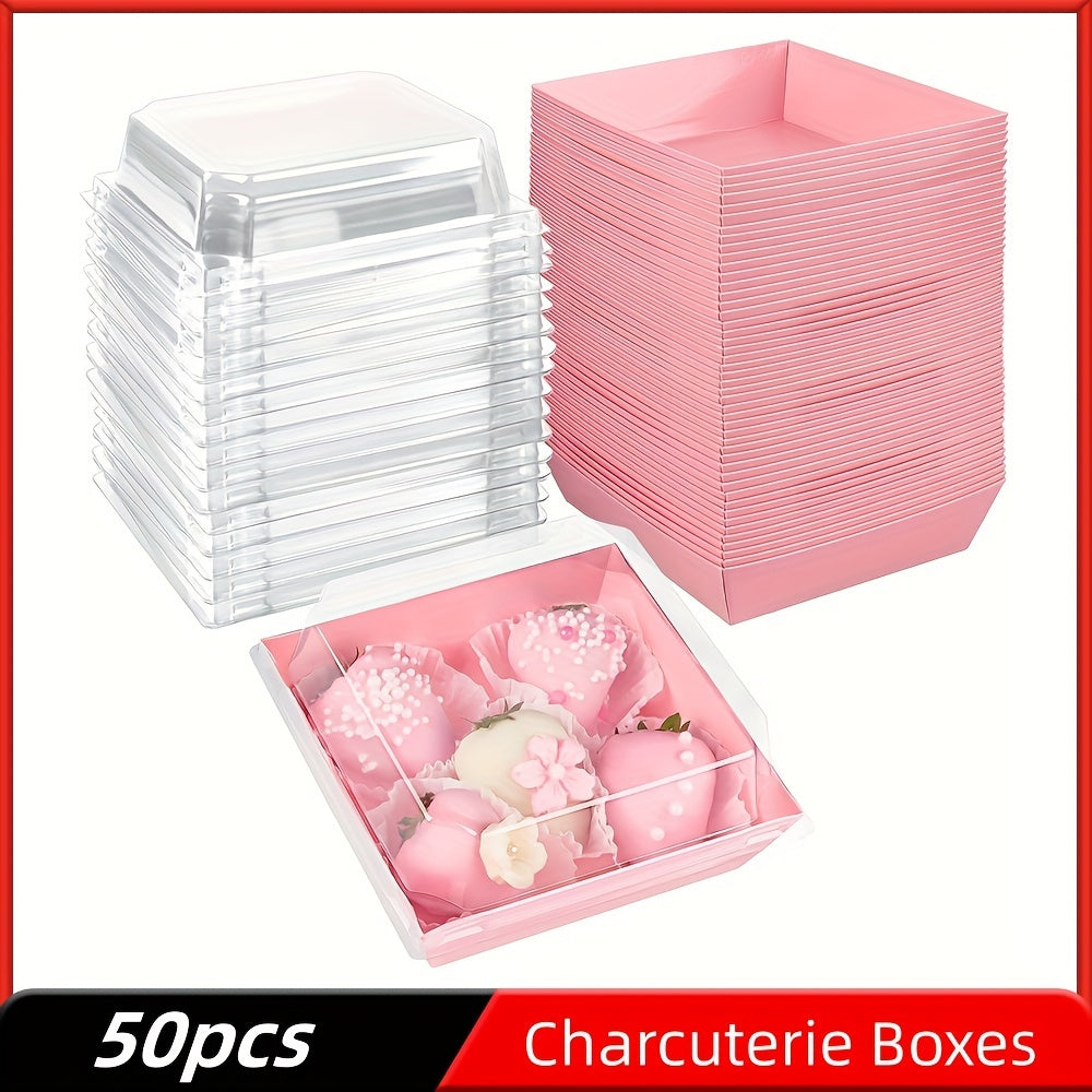 50 Pack Pink Square Dessert Containers with Clear Lids for Cakes Cookies and Brownies