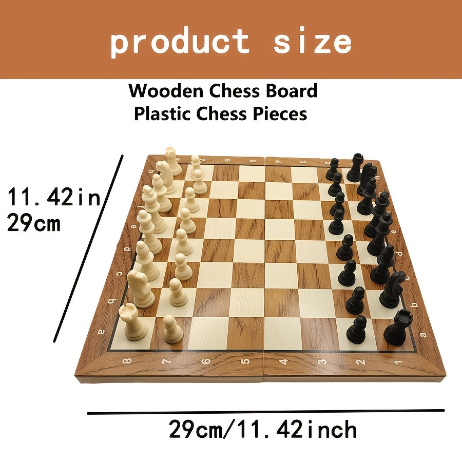Wooden 3-in-1 Chess Backgammon Checkers Board Game for Adults