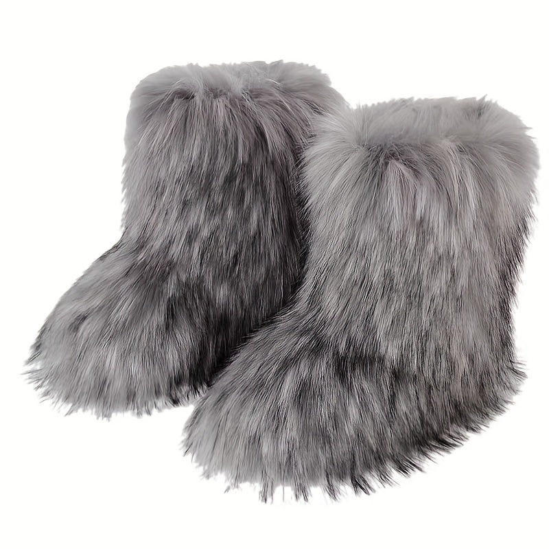 Women's Plush Faux Fur Mid-Calf Boots, Oversized, Harajuku Style