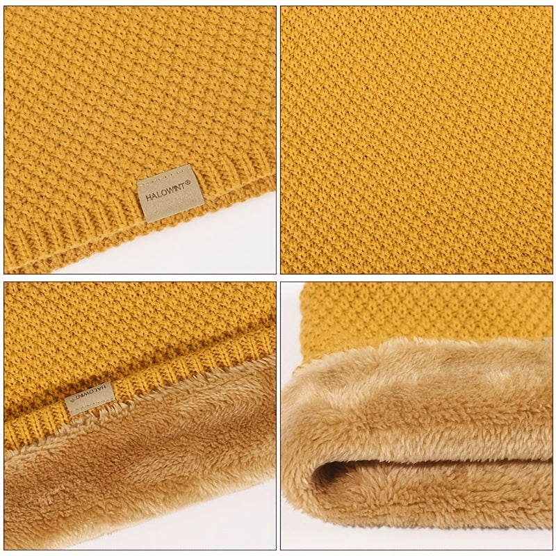 Black Knitted Fleece-Lined Scarf Windproof Neck Warmer for Skiing Cycling