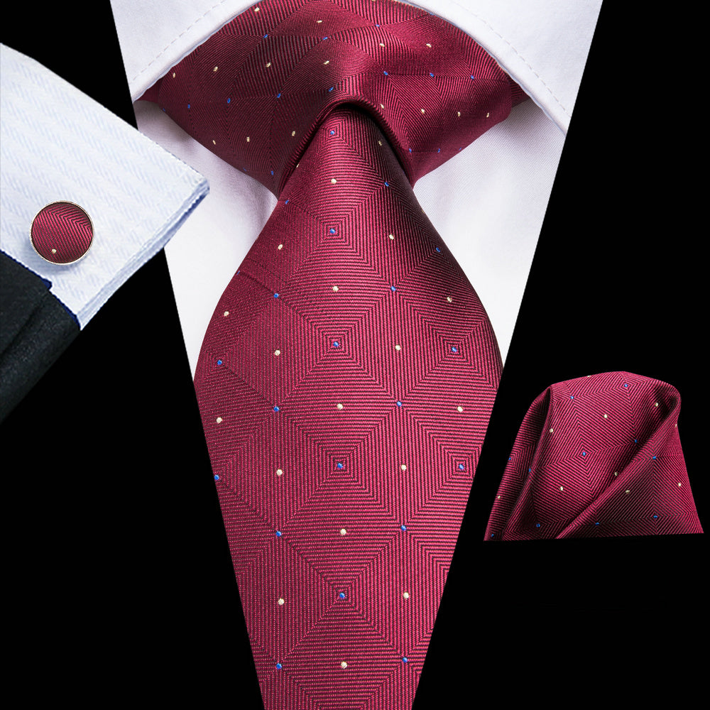 Men's Accessories Set Polka Dot Necktie Pocket Square Cufflinks Gift