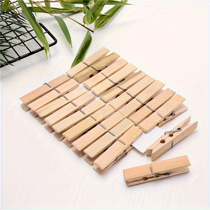 Juego de 40 pinzas de ropa de bambú resistentes a la intemperie para lavandería en interiores y exteriores