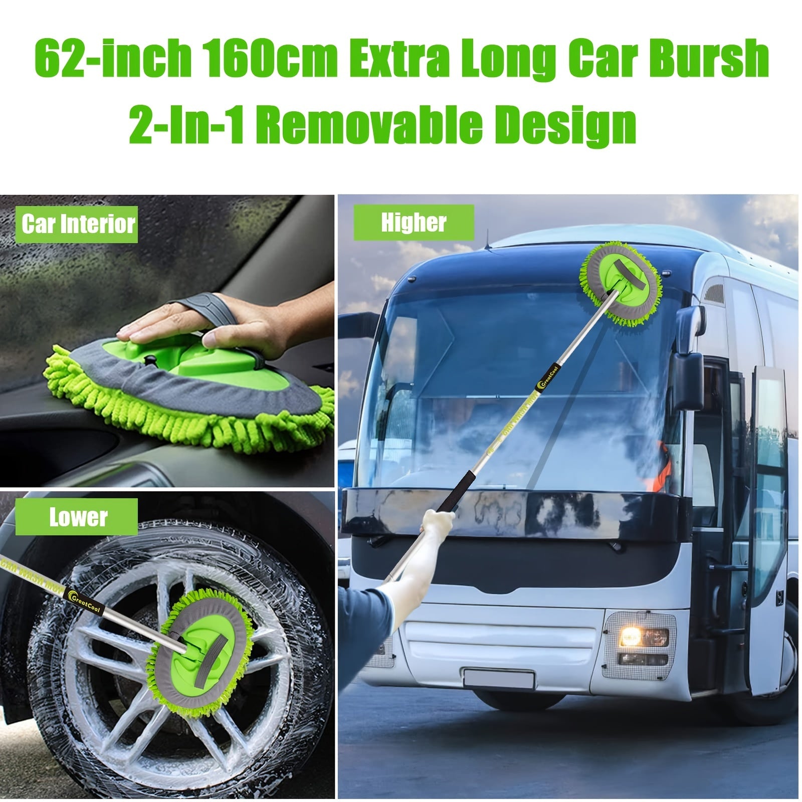 Набор щеток для мойки автомобиля с длинной ручкой 157,48 см, без царапин, для машин, грузовиков, внедорожников, жилых домов на колесах