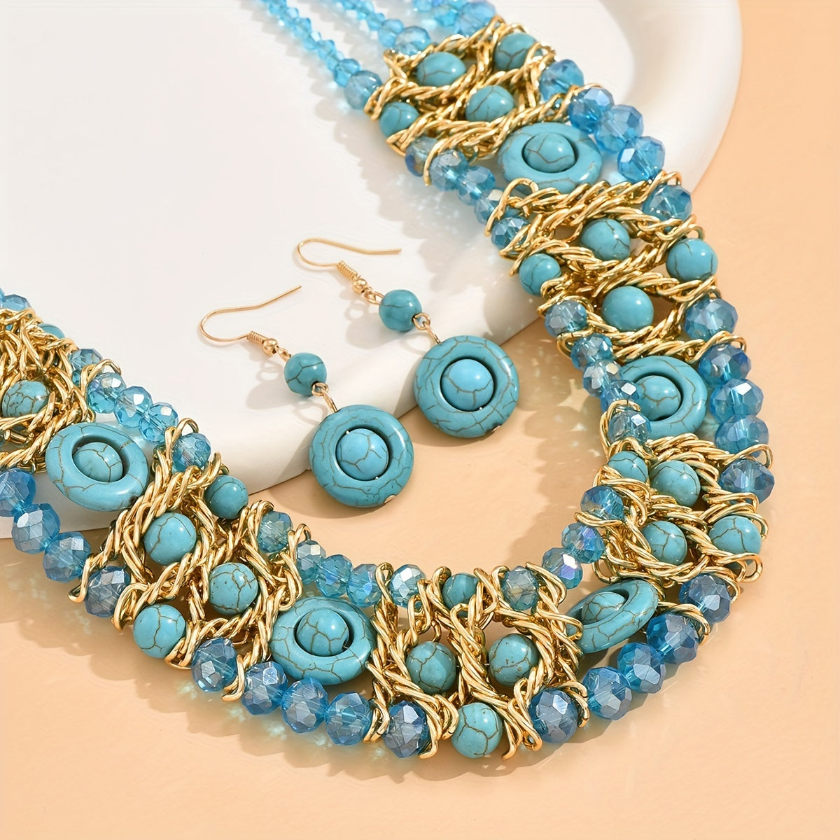 Women's Boho Jewelry Set Beaded Necklace and Earrings for Casual Wear and Gifts