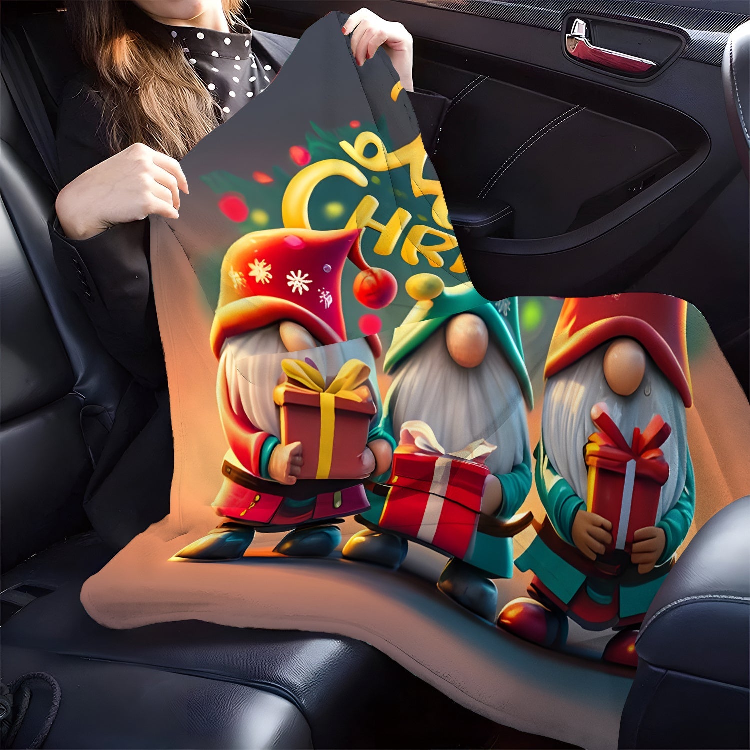 Printed Christmas Gnome Blanket for Sofa Bed Camping Light Polyester 200-250g