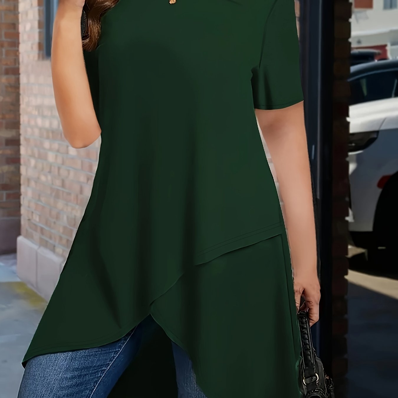 Plus o'lcham ayollar uchun yupqa fit paxta T-shirt qisqa sleeve kundalik yozgi to'liq rang