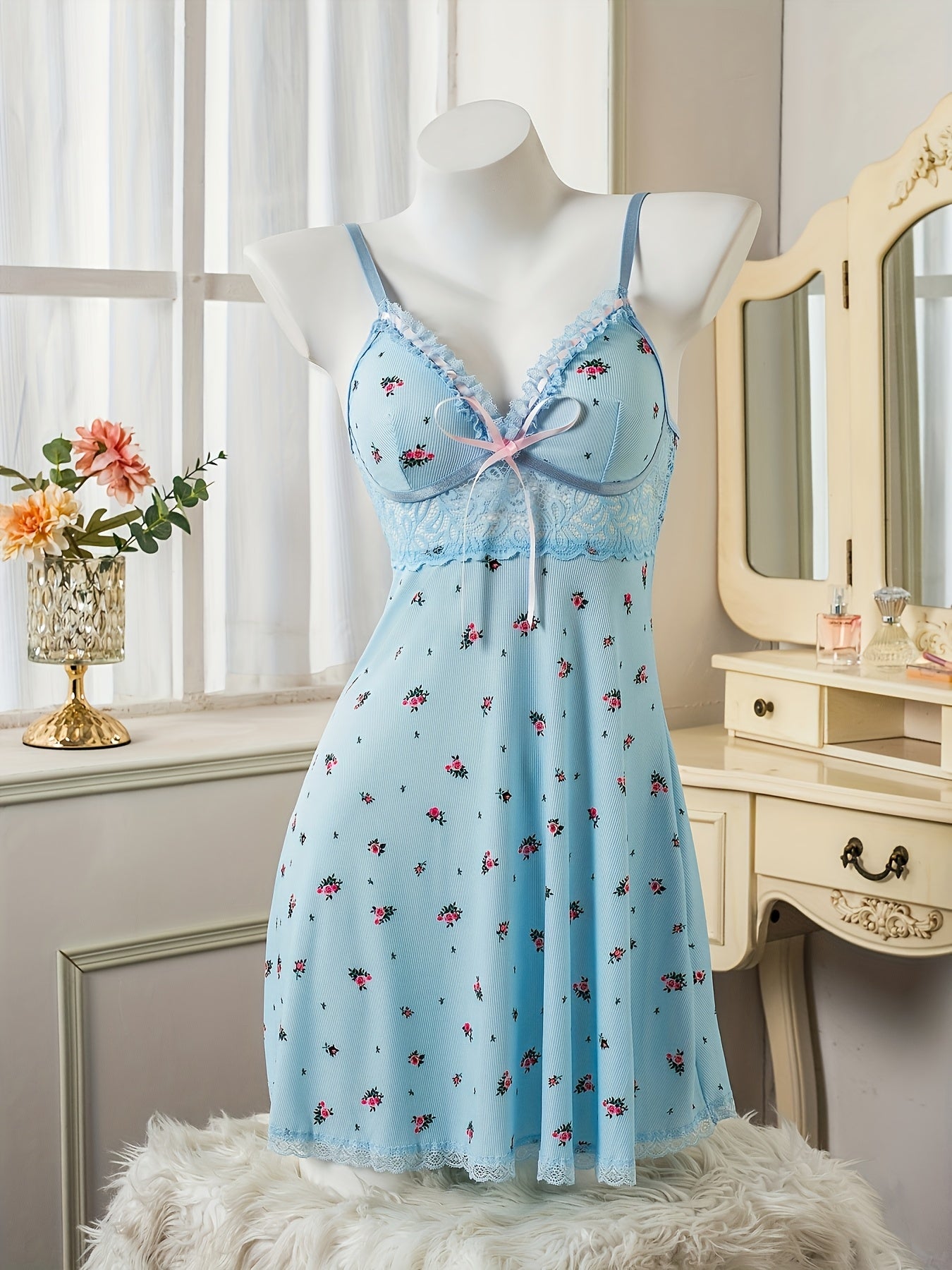 Women's Rose Lace Strap Dress for Summer Casual Evening Wear