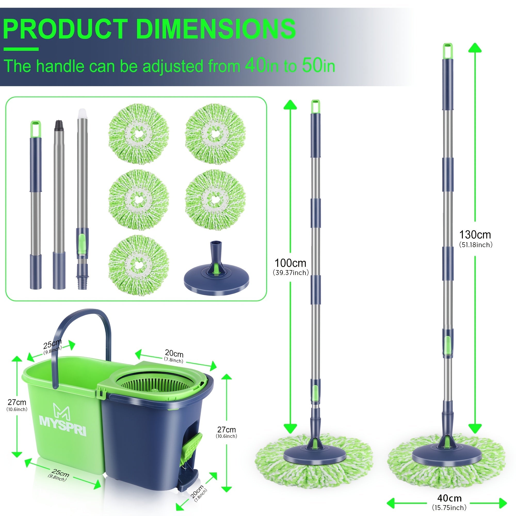 Spin Mop and Bucket Set Heavy Duty Floor Cleaning System with Wringer for Living Room and Outdoors