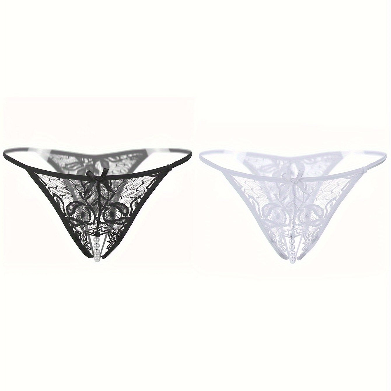Lace G-String Thongs for Women Open Crotch Semi-Sheer Knit Fabric Adult Lingerie