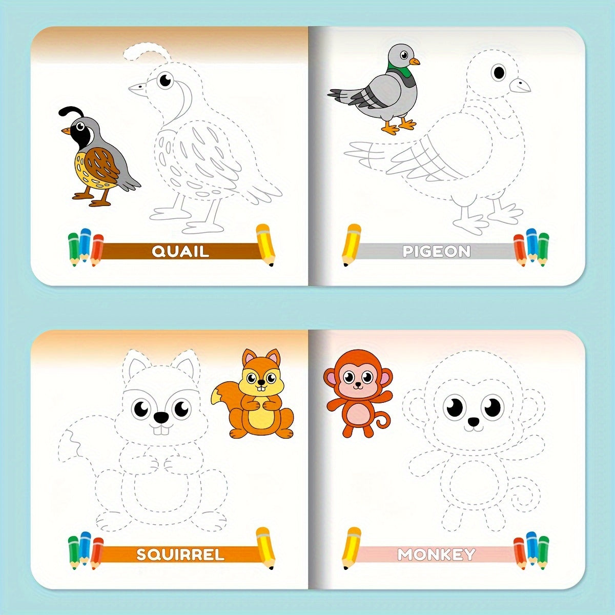 Children's Handwriting Tracking Stick Figure Coloring Book Set of 10 for Kids Ages 4 and Up