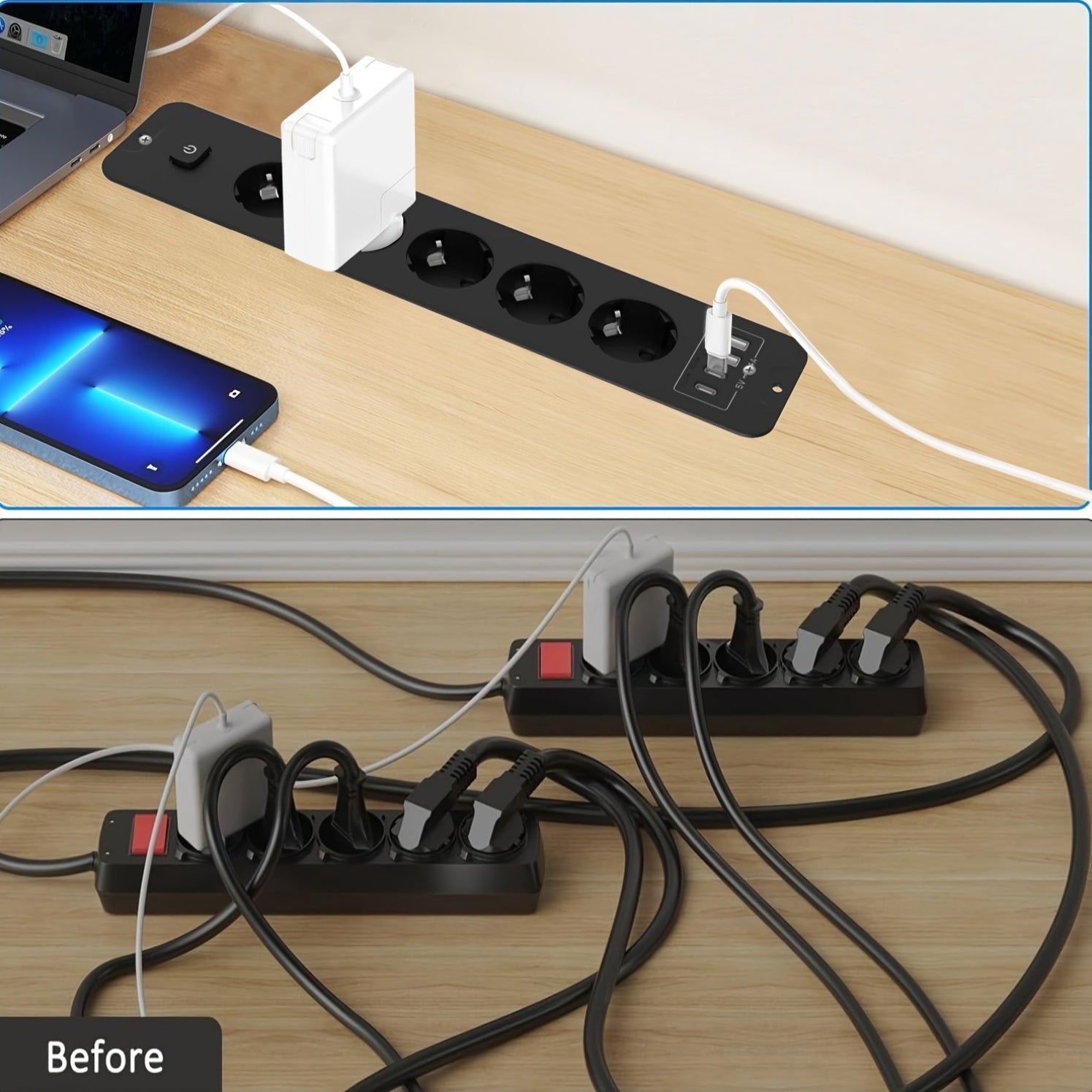 Home Power Strip with 4 USB Ports, 5 DC Sockets, High Power Socket and 6.56 ft Extension Cord