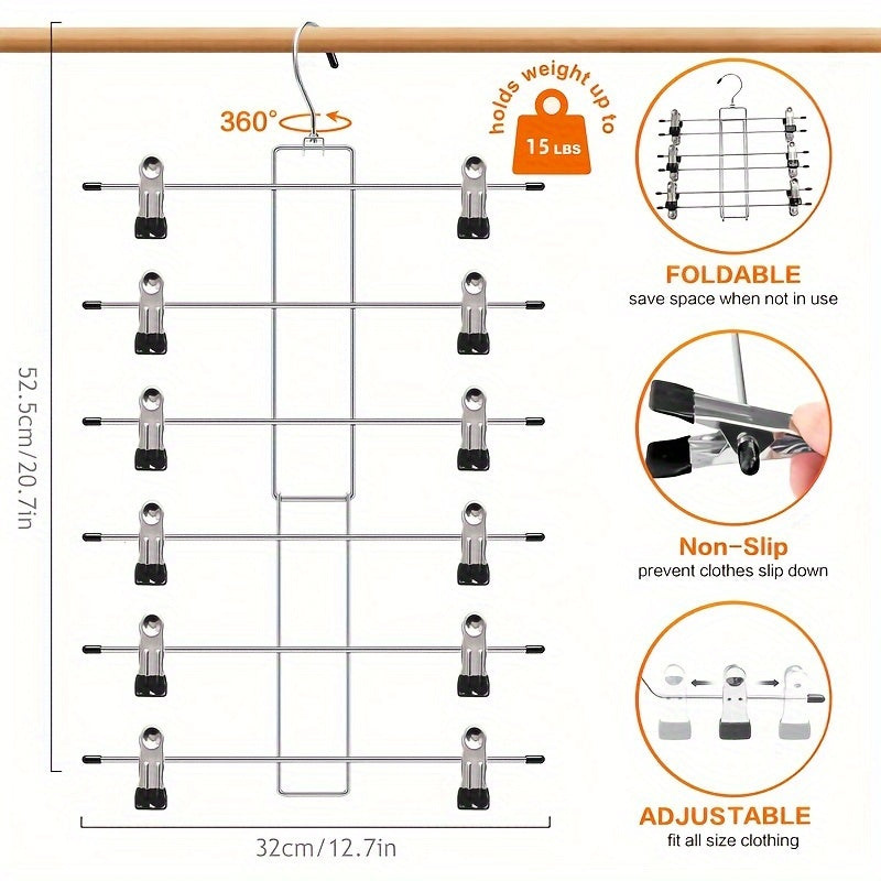Multi-Layer Stainless Steel Hanger for Skirts Pants Shorts Non-Slip Foldable Closet Organizer