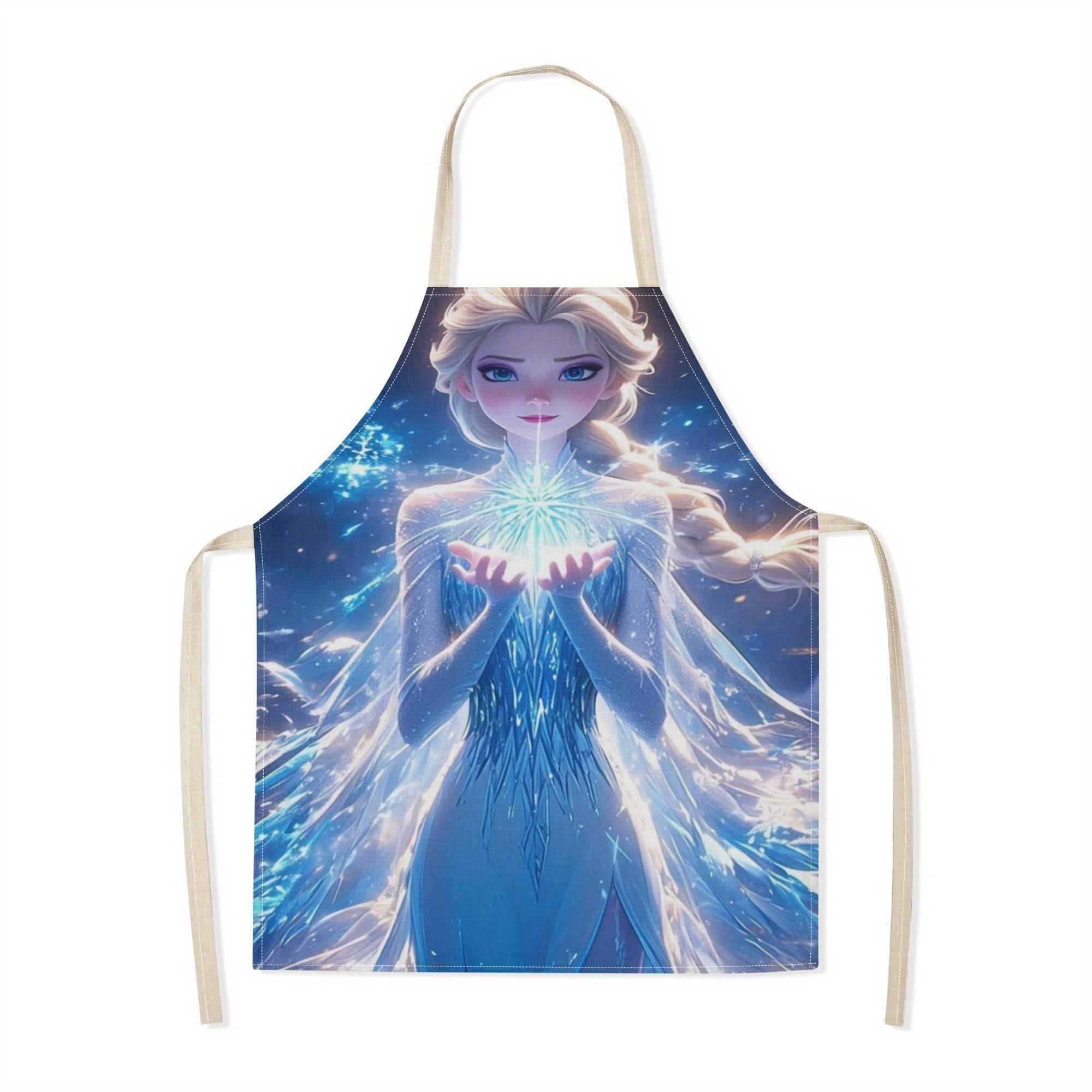 Waterproof Apron with Elsa Cartoon Illustration for Kitchen and Hotel Use