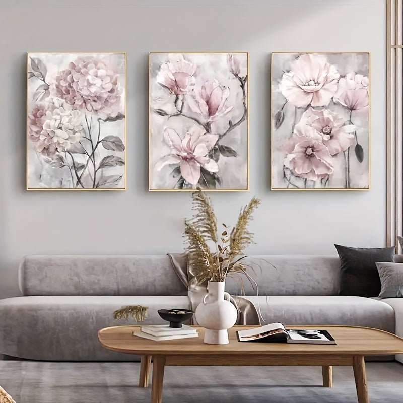 Set of 3 Canvas Flower Wall Art Posters for Living Room Home Decor