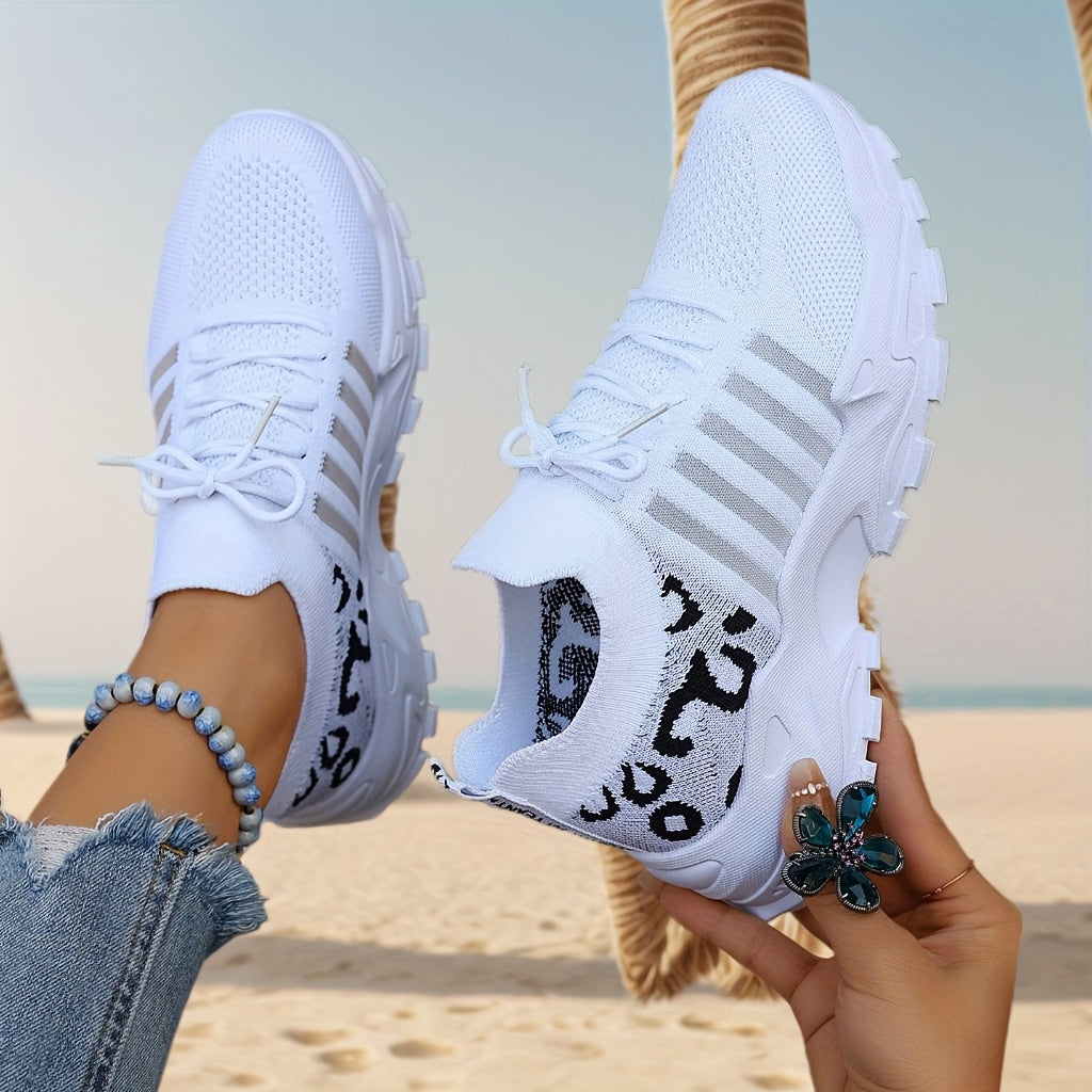 Plus Size Women's Leopard Print Breathable Mesh Sneakers for Walking and Casual Wear