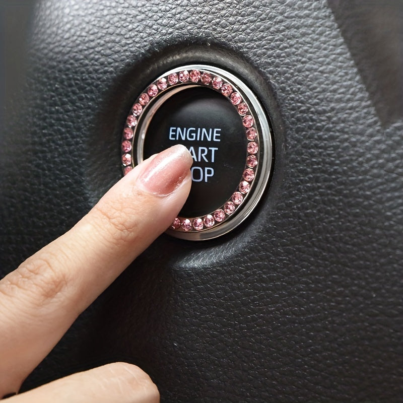 Car Decor Blue Artificial Diamond Rhinestone Switch Button Ring