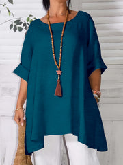 Women's Plus Size Pleated Texture Top with Pockets and Asymmetrical Hem in Polyester for Vacation