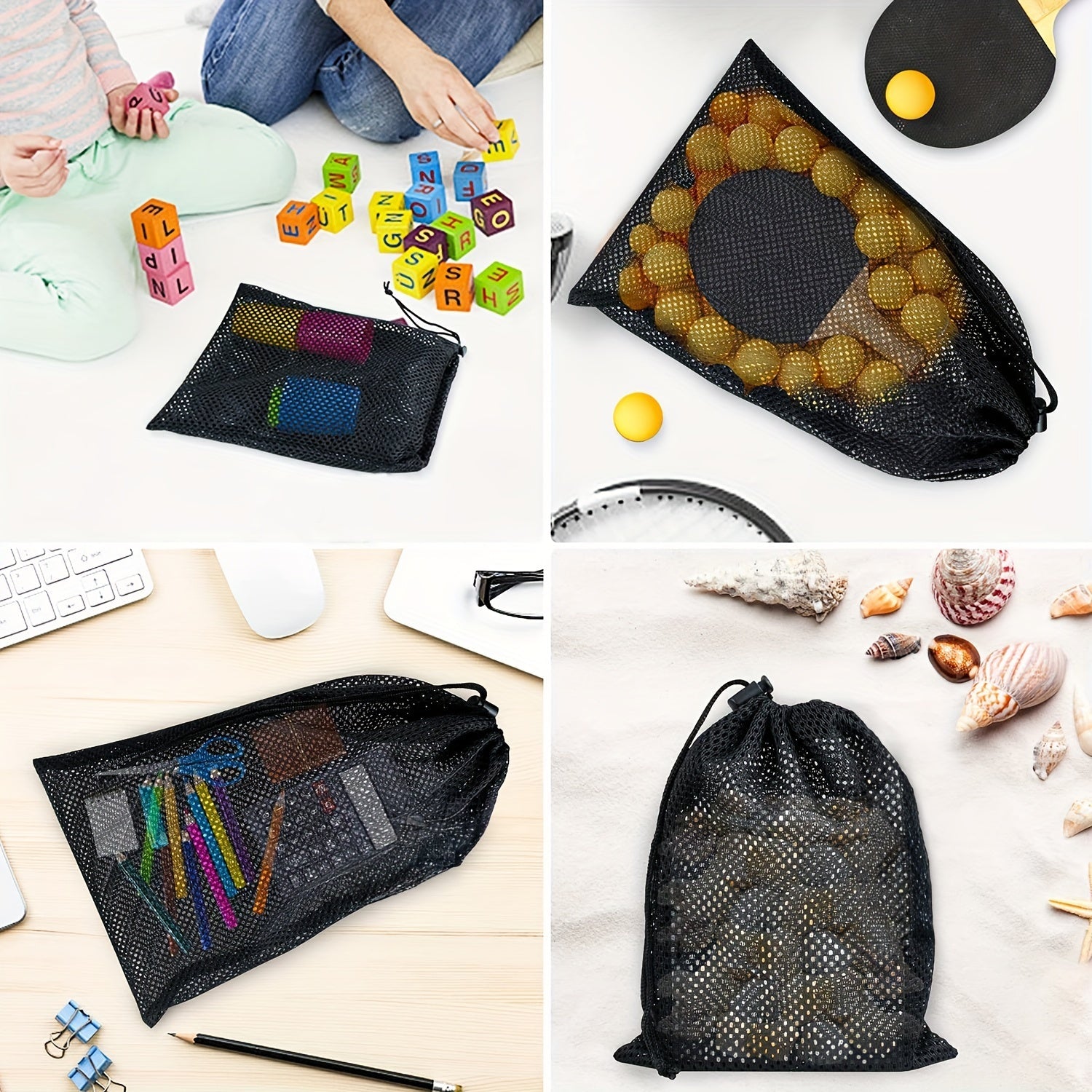 Qayta ishlatiladigan tarmoq oziq-ovqat sumkalar to'plami 5 yoki 10 ta, 30x40cm, chiziqli polyester