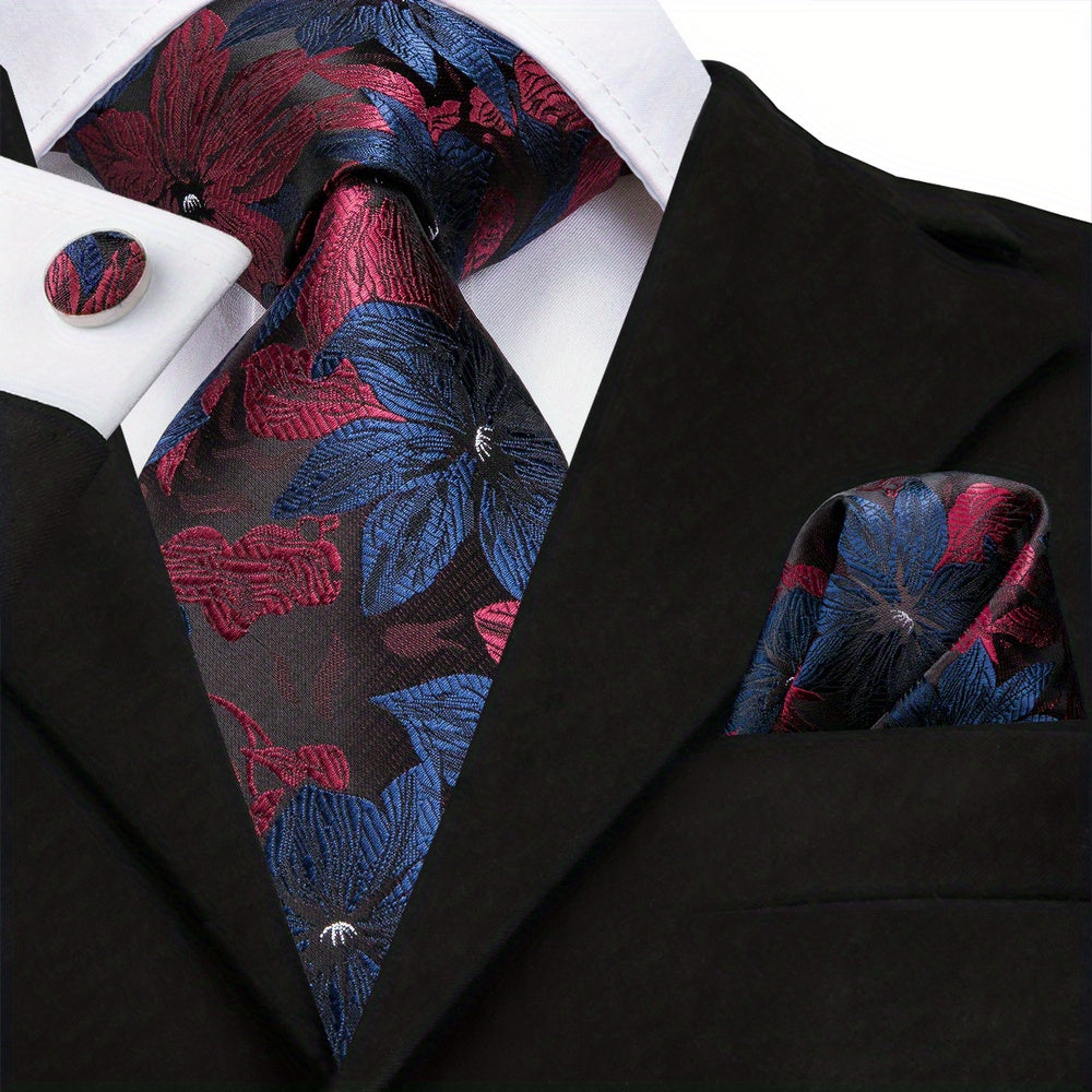 Men's Classic Necktie Set 160cm with Matching Hanky and Cufflinks for Business and Formal Events