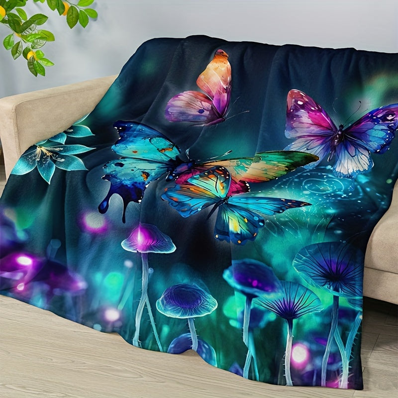 Flannel Butterfly Floral Print Blanket Cozy Throw for Home and Travel All Seasons