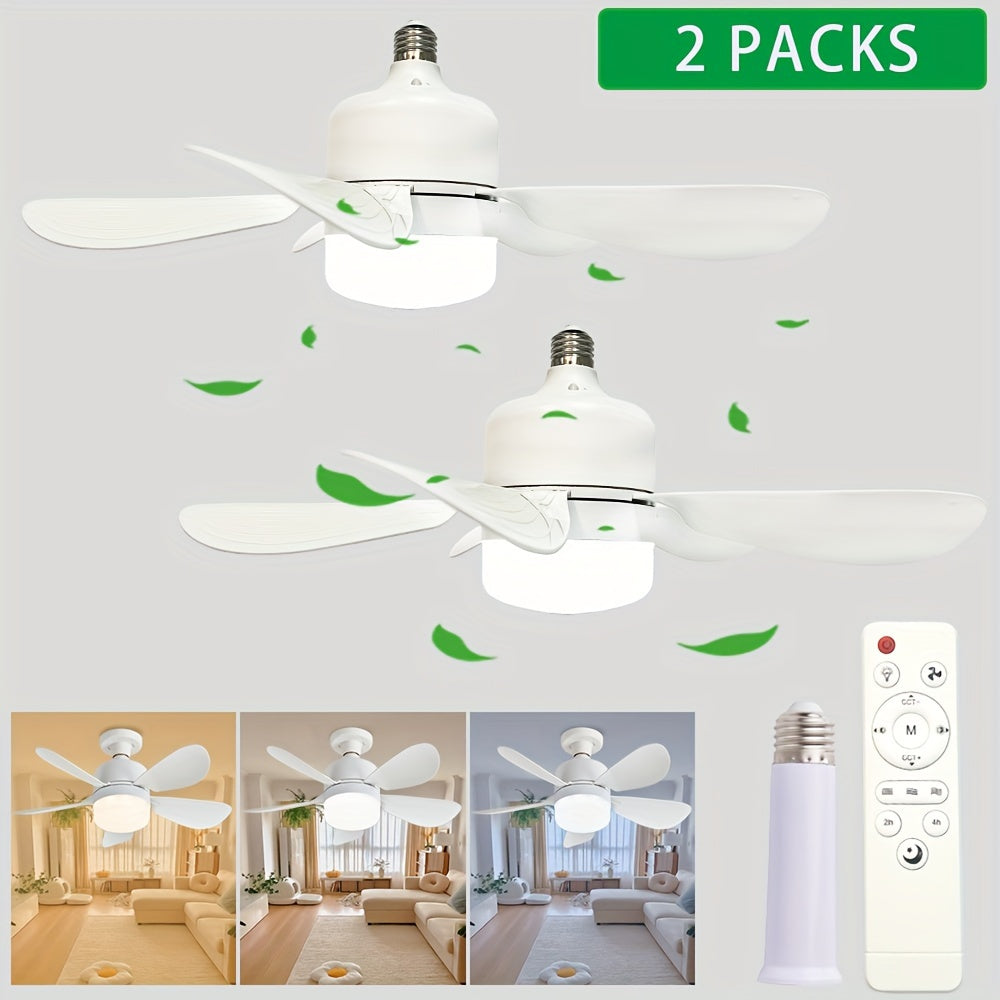 Silent LED Ceiling Fan with Light and Remote Control, Adjustable, E26/E27 Fittings