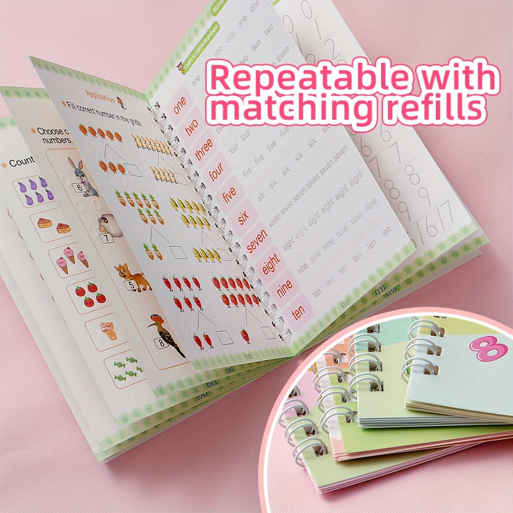 Children's Practice Copybooks Set with Reusable 3D Groove Writing Pad for Kids Ages 3-6